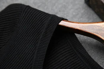 Ženske jeseni, pozimi črno obleko pleteni pulover mozaik naguban Proti-vrat pasu dolg rokav obleke nove 2019