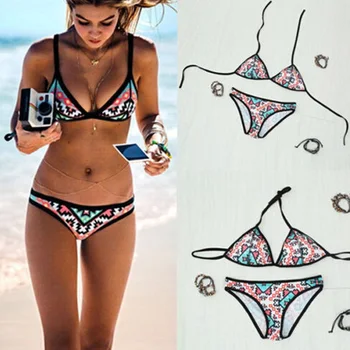 2017 Hot Design Retro Slog Preprost Model Brazilski Seksi Tiskanje Kopalke Bikini Povodcem Oblazinjeni Biquinis Feminino Kopalke 10