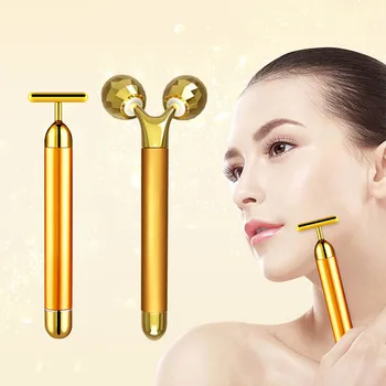 24k Gold Energije Lepoto Bar Nastavite 3D Obraza Vibracije Massager Masaža Obraza Palico Proti Staranju Kože Privijte Roller Zmanjšanje Dvojne Brade