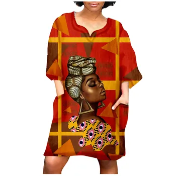 Ženske Obleke, Modni Afriške Letnik Tiskanja Srednji Rokav V Vratu Priložnostne Mini Obleka Undefined Haljo Longue Femme Ete Femme Robe