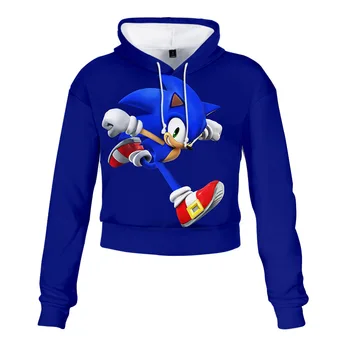 Sonic Hedgehog 3D Print Crop Zgornji del Hoodie Super Sonic Harajuku Odrezana Majica Ulične Hip Hop Dolgimi Rokavi Pulover Vrhovi