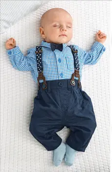 Pudcoco Fant Obleko Malčke Baby Boy Lok Kravato Kariran Majica+Suspender Hlače, Hlače, Obleke 2pcs