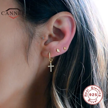 CANNER Nov Modni Pravi 925 Sterling Srebro Hoop Uhani za Ženske Trikotnik Križ Piercing Uhan Earings Nakit pendientes