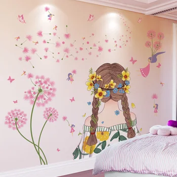 [SHIJUEHEZI] Risanka Dekle Stenske Nalepke DIY Cvetja Cvet Zidana Nalepke za otroško Sobo, Otroci Spalnica Dekoracijo Doma