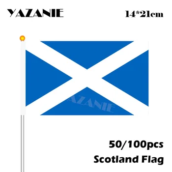 YAZANIE 14*21 cm 50/100 kozarcev Škotskem pomahal z Roko Nacionalni Fla #8 Poliester Zastavo Jamboru Vroče Prodaje Zastavico Spodbujanje Debelo
