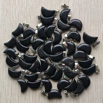 Moda dobre kakovosti naravnih črni Obsidian Kamen luna obliko čar obeski za DIY nakit, izdelava Debelo 50pcs brezplačna dostava