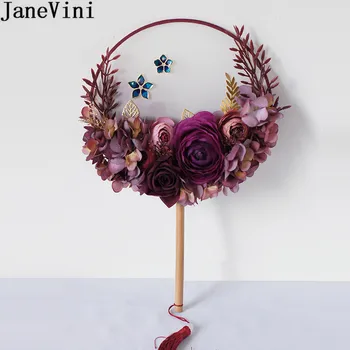 JaneVini Morandi rdeče Rože Poročne Fan Kitajski Antike Poročni Šopek 2020 Umetno Rose šopke de fleurs mariage
