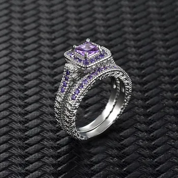 BIJOX ZGODBA moda 925 sterling srebrni nakit prstan z geometrijske oblike ametist obroči za žensko poročno obljubo stranka darilo