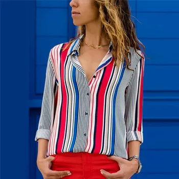 Aachoae Bluze Za Ženske Do Leta 2020 Dolg Rokav Črtasto Majico Znižuj Ovratnik Lady Urad Majica Jeseni Bluzo Vrh Blusas Mujer Plus Velikost