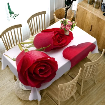 Božično Večerjo 3D Prtom Rdeče Rose Cvet Vzorec Poliester Dustproof Namizni prt Poročno Dekoracijo Tabela Pokrov