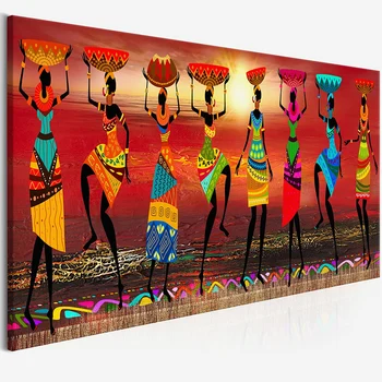 DDHH Cuadros Etnicos Plemenski Umetniške Slike Afriških Žensk Ples Oljna slika, Slika v Dnevni Sobi, Platno, tisk Doma Dekor