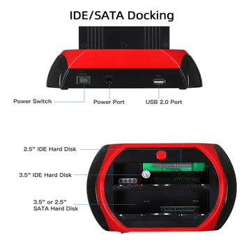 VSE v Enem HDD Docking/Dock Postajo HD Dvojni SATA, IDE, Usb 2.0 2.5 3.5 Zunanji Trdi Disk, Bralec Stanovanj Primeru HD POLJE