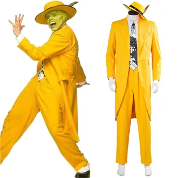 Masko Jim Carrey Rumeno Obleko Cosplay Kostum Moških Enotne Obleke Pustni Kostum Za Noč Čarovnic