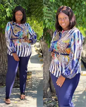 L-3XL Plus Velikost 2 Kos Ženske Določa Afriki, Oblačila, Obleke, Hlače Dame Poslovnih Urad Vrhovi+hlače, Obleke Afriške Set Za Ženske