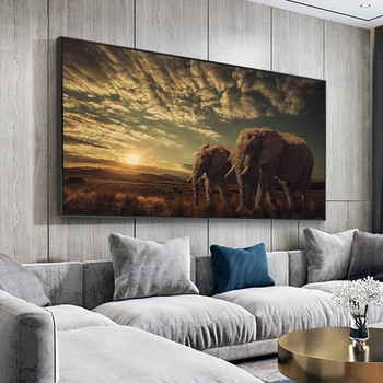 Afriške Savane Dveh Slonov Platno Umetniško Slikarstvo, Plakatov in Fotografij Skandinavskih Cuadros Stenskih slikah, za dnevno Sobo