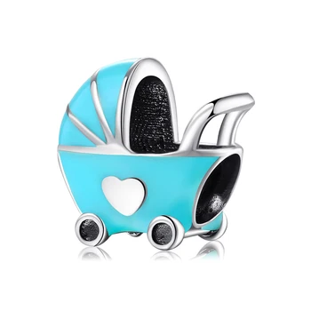 2018 moda modrega emajla otroški voziček 925 Sterling Srebro drobni Biseri Fit Original europeu Čar Zapestnico Nakit, izdelava