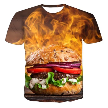 Novo pijačo 3D T-shirt tiskanje moški ženski pivo hip hop hlačnice kratek rep pomfrit hamburger kave rock vode