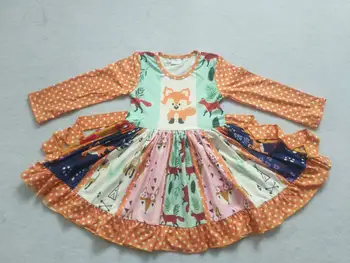 Jeseni dekleta kovitlati obleko boutique dekleta design z fox vzorec ljubko obleke