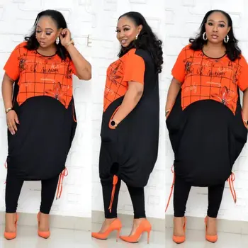 2 Delni Komplet Hlače + Obleko Afriške Ženske Obleke Dashiki Midi Obleko Afriška Oblačila Afriki plus velikost Oblačila XL-4XL