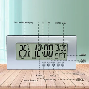 Digitalni LCD Budilka Ura 12/24H Budilka Datum Snooze Funkcijo Prikaz Temperature za Spalnico Namizni Dekor