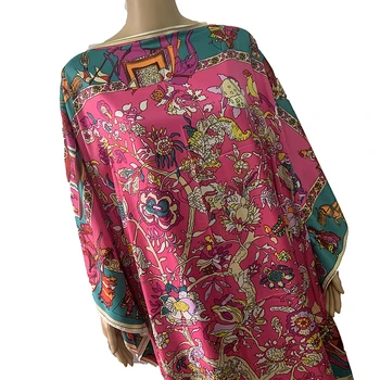Bohemian Ženski Sladko roza Cvetlični Svile tam kaftan dolge obleke, Malezija Muslimanske Ženske abaya robe Oblačenja Afriške obleke za ženske