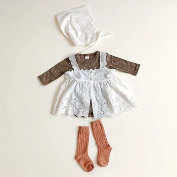 Koodykids Korejskem Slogu Baby Dekle Čipke Obleko Igralne Obleke Pomlad S Klobuk Romper Prince Poletne Mehko Newborn Baby Girl Oblačenja Oblačila