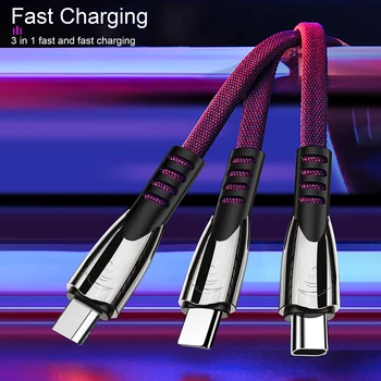 3 v 1, USB Tip C Kabel 5A Hitro Polnjenje Multi Hitri Polnilnik priključek Mikro USB C Kabel za iPhone za Samsung za Xiaomi Huawei Oneplus