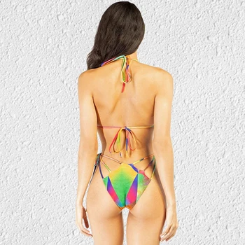 2021 Novo tiskalno Bikini Povoj Bikini Komplet Push Up Kopalke Ženske Votlih Iz Brazilski Kopalke, Kopalne Obleke Poletje Plaža Obrabe XL