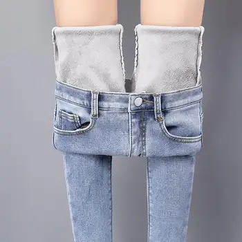 Pozimi Toplo Jeans Ženska 2019 Visoko Pasu Priložnostne Žamet Dame Hlače Ženske Pantalon Denim jeans za Ženske Hlače, Plus velikost