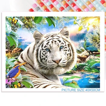 5D Diamond Slikarstvo Diy Živali Lahko Nastavite Dekoracijo Sten Potrebščine, Spalnica, Dnevna Soba Doma White Tiger in Rumena Tiger