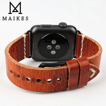 MAIKES Letnik Olje, Vosek Usnje Watchband Za Apple Watch Trak 44 mm 40 mm Serije 6 5 4 3 2 & Apple Watch Band 42mm 38 mm iWatch