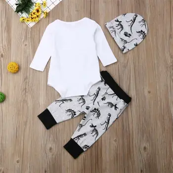 Srčkan baby otroka fant obleke long sleeve majica s kratkimi rokavi jumpsuit moda risanka dinozaver tiskanja novorojenčka oblačila 3PCS
