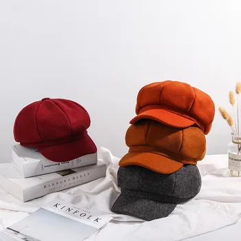 ŠT.ONEPAUL Nova moda barva volne octagonal klobuk jeseni in pozimi nov klobuk ženski slikar klobuk priložnostne opozoril klobuk