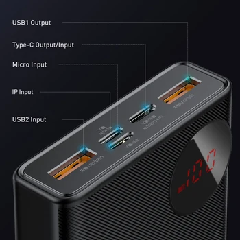 Baseus 20000mAh Porable Moči Banke 45W USB Tip C PD Hitro Polnjenje Powerbank Zunanji Polnilec Za Pametni telefon, Prenosni računalnik