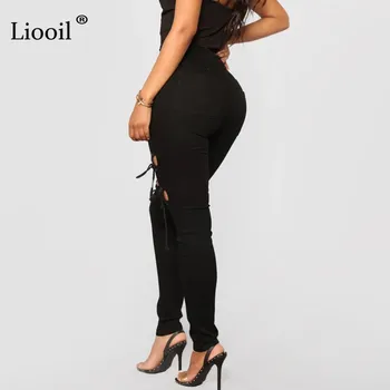 Liooil Plus Velikost Black Povoj Svinčnik Jeans Za Ženske 2021 Ulične Visoke Pasu Skinny Kavbojke Hlač Iz Votlih Seksi Traper Hlače