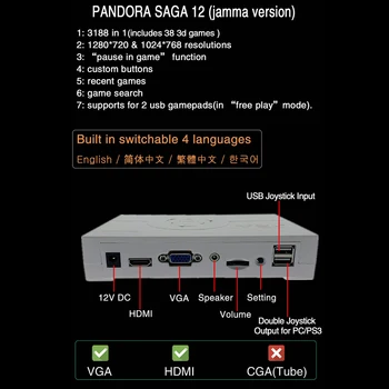 Arkadna Igra Palčko 3188 V 1 3.5 mm Audio Vmesnik Zabava VGA kovance Jamma Odbor Saga Polje