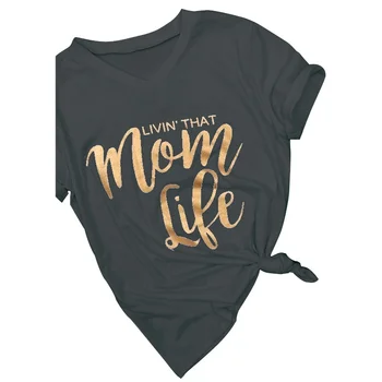 Ženske Priložnostne Mama Življenje Pismo Tiskanja Kratek Sleeve V Vrh vratu T-shirt Kul Nove Poletje Plus Velikost Tees Vroče