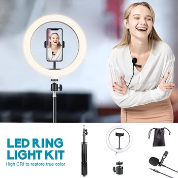 10 Inch Obroč Lučka LED Selfie Obroč Svetlobe z Nastavek za Stojalo Fotografija Luči z Lavalier Mikrofon Ringlight za Telefon Tiktok