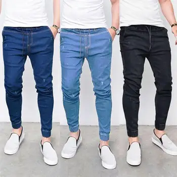 Nova Plus Velikost Moških Jogger Skinny Hlače Elastični Pas, Svinčnik Denim Jeans Hlače