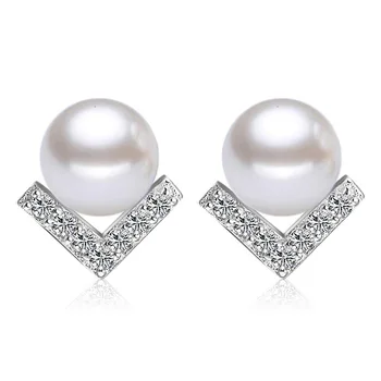 925 sterling silver fashion trikotnik pearl sijoče kristalno ženske'stud uhani za ženske, nakit, ženski darilni debelo