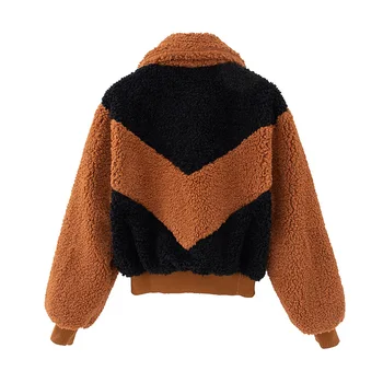 Nov zimski plašč ženska flis jakna mozaik lambswool jakne, modni ženske faux kotlovec suknjič ulične dekleta oversize outwear