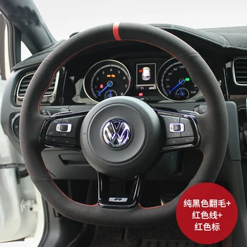 Avto Volan Kritje Za Volkswagen CC Touareg T-Roc Passat, Polo GTI Golf Notranja Oprema DIY Črni Usnjeni