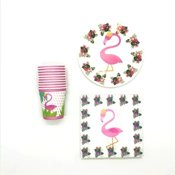 41pcs Flamingo Tema Za 10 Ljudi, ki Uporabljajo Otroci Rojstni dan Okraski, Blago za Enkratno uporabo Papir Pokal Ploščo Napkin Prtom Set