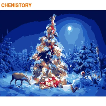 CHENISTORY Okvir Božična Drevesa Slika DIY Barvanje Z Številkami Sodobnih Stenskih slikah, Akrilne Barve Na Platnu 60x75cm Umetnine