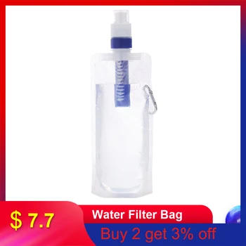 Zložljivi Prilagodljiv Vodni Filter Vrečko Mehurja Filtracija Vode Steklenica z Carabiner za Zunanji Sili Preživetje Vode Vrečko