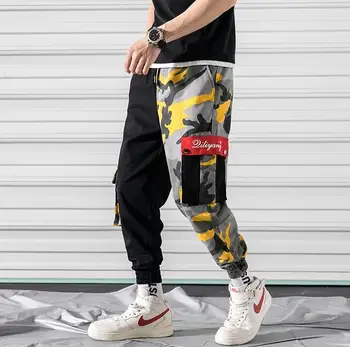 2019 Pomlad novo svoboden moški prikrivanje tovora hlače hip hop Japonski modni mozaik prosti čas ulične moški sweatpants