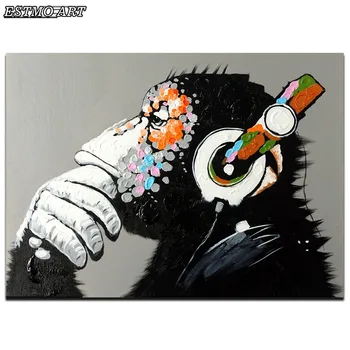 Dekorativne Slike Platno Slikarstvo Opica Poslušanje Glasbe Plakat Dekorativni Glasbe Mesto Grafiti Umetnost Svile Tiskanja Živali UMETNOST Plakatov