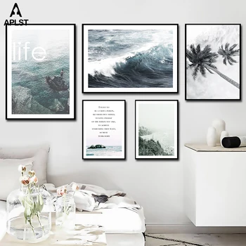 Skandinavske Ocean Seascape Platno Wall Art Plakat Drevo Palme, Plaže Življenje Ponudbo Nordijska Tiskanje Slik Slike Dnevna Soba Dekor