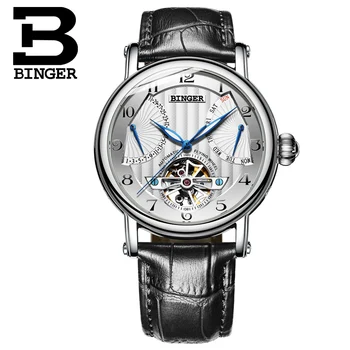 BINGER luksuzna moška ura, Švicarska ura, popolnoma avtomatsko mehansko uro, nepremočljiva in sweatproof