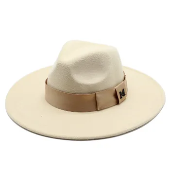 ženske kape big robna 9.5 cm trak pasu trdno elegantno luksuzni fedoras klobuk ženske zimske kape jeseni jeseni kaki poroki novi jazz skp